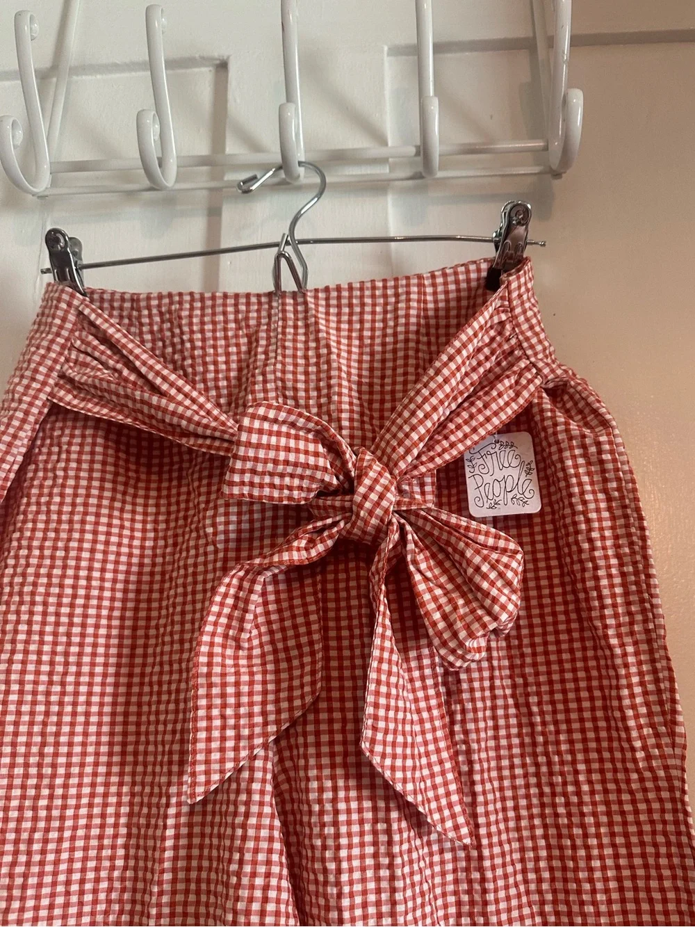 Free People West Side High-Waisted Gingham Tie-Belt Crop Pants